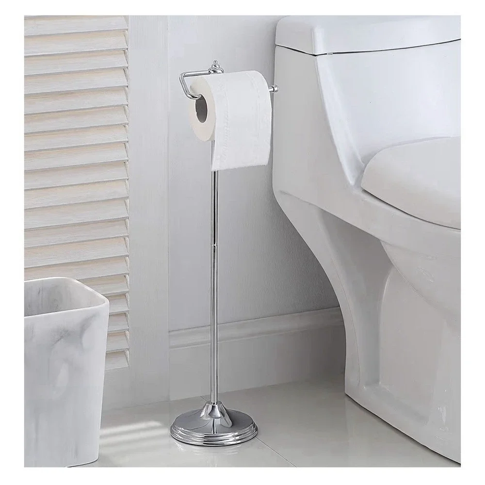 Bathroom Free Standing Toilet Tissue Paper Roll Holder Stand with Reserve Functi